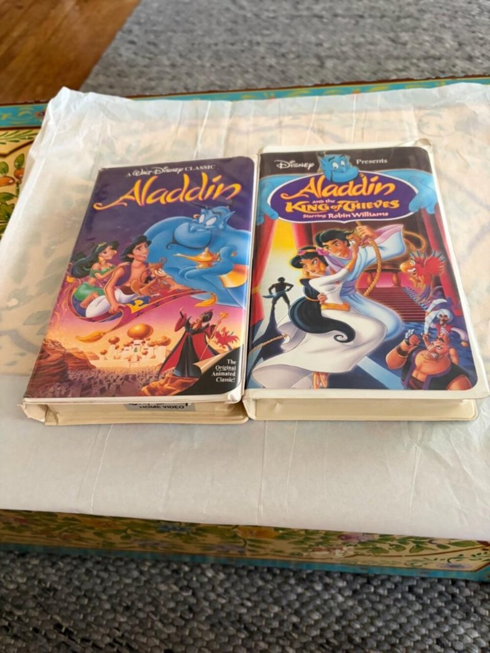Aladdin (1992) and the sequel Aladdin and the King of Thieves (1996). vhs